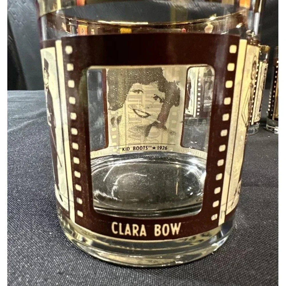VTG HouzeArt Whiskey Glasses Silent Movie Roaring 20's Actors Barware Set Of 4